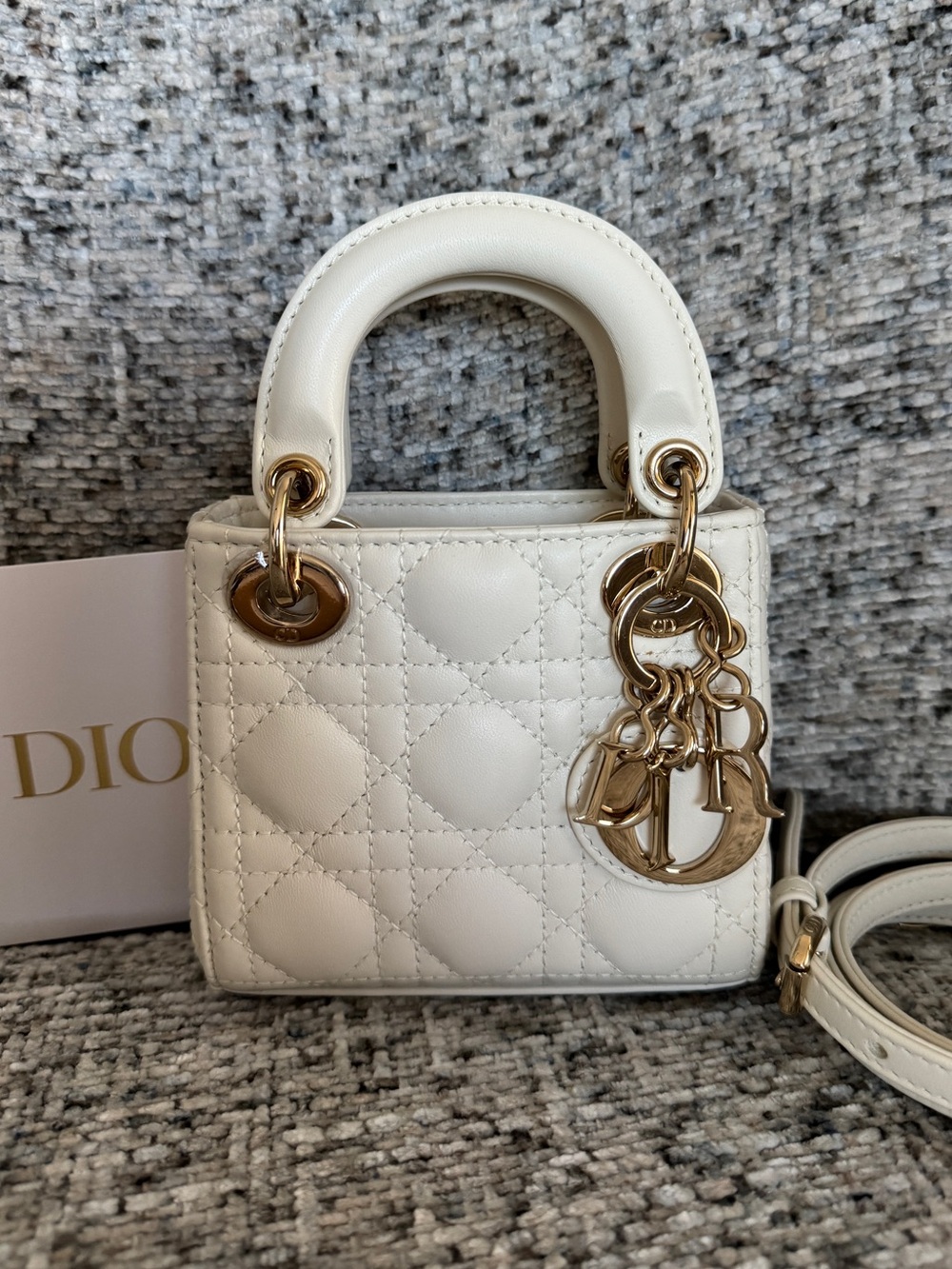 Dior Cream Micro Lady Dior - Latte Cannage Lambskin Leather - Gold Hardware